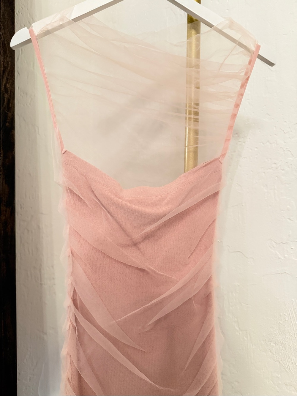 Zara Blush Pink Draped Mesh Maxi Dress Small NWT Cowl Neck - Picture 6 of 8